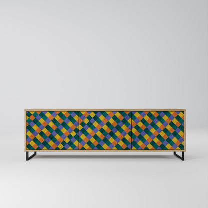 Mobile TV a 3 ante PAINTED SQUARES MIX in effetto rovere