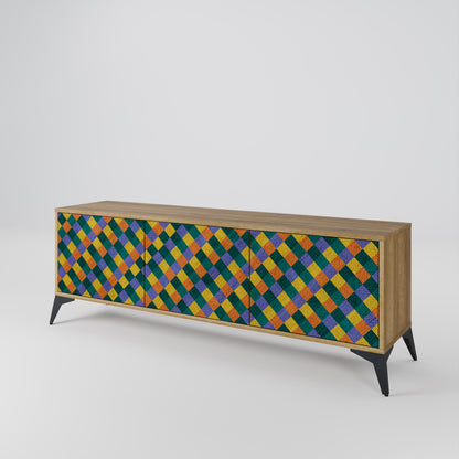 Mobile TV a 3 ante PAINTED SQUARES MIX in effetto rovere