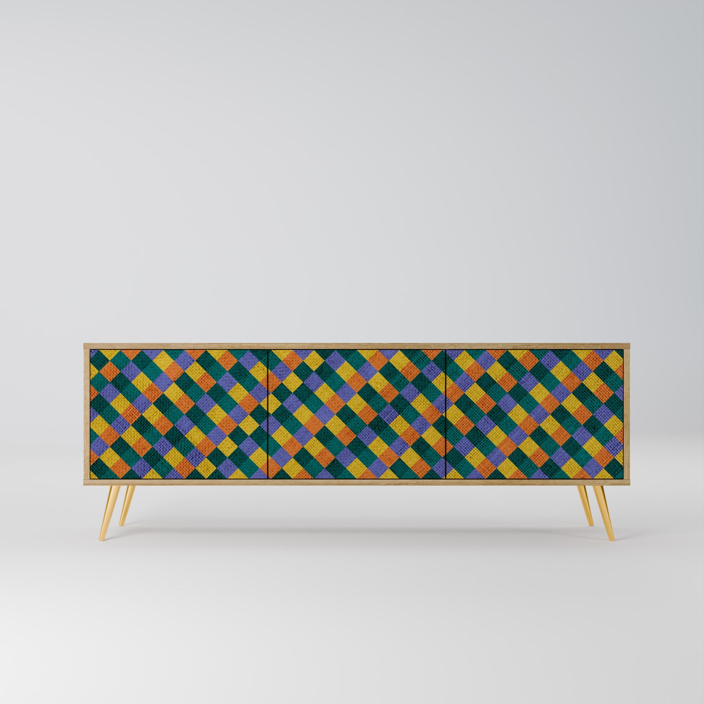 Mobile TV a 3 ante PAINTED SQUARES MIX in effetto rovere