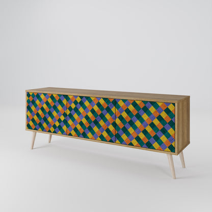 Mobile TV a 3 ante PAINTED SQUARES MIX in effetto rovere