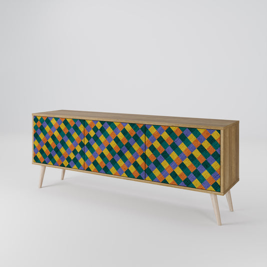 Mobile TV a 3 ante PAINTED SQUARES MIX in effetto rovere
