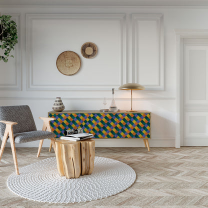 Mobile TV a 3 ante PAINTED SQUARES MIX in effetto rovere