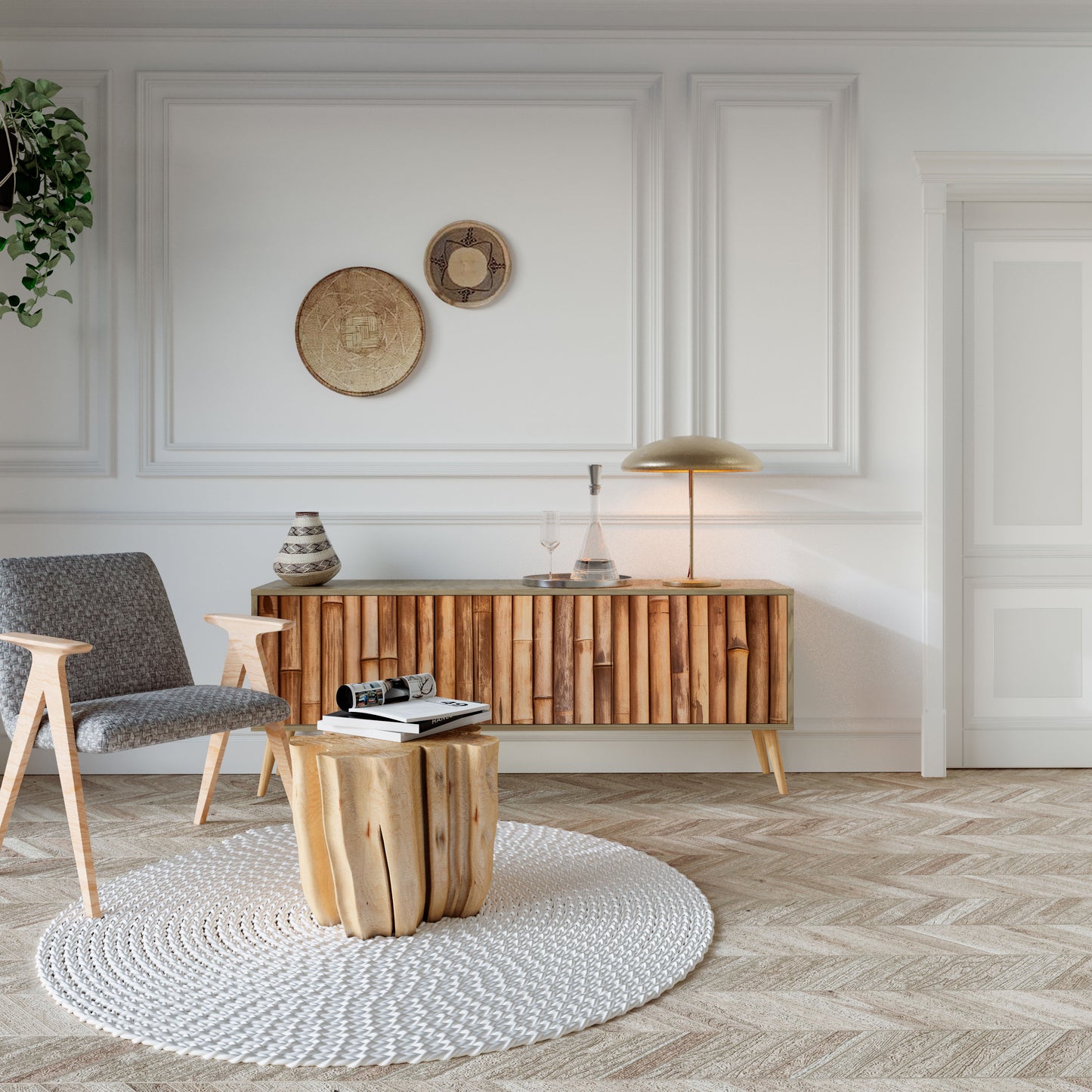 Mobile TV a 3 ante in legno naturale effetto rovere