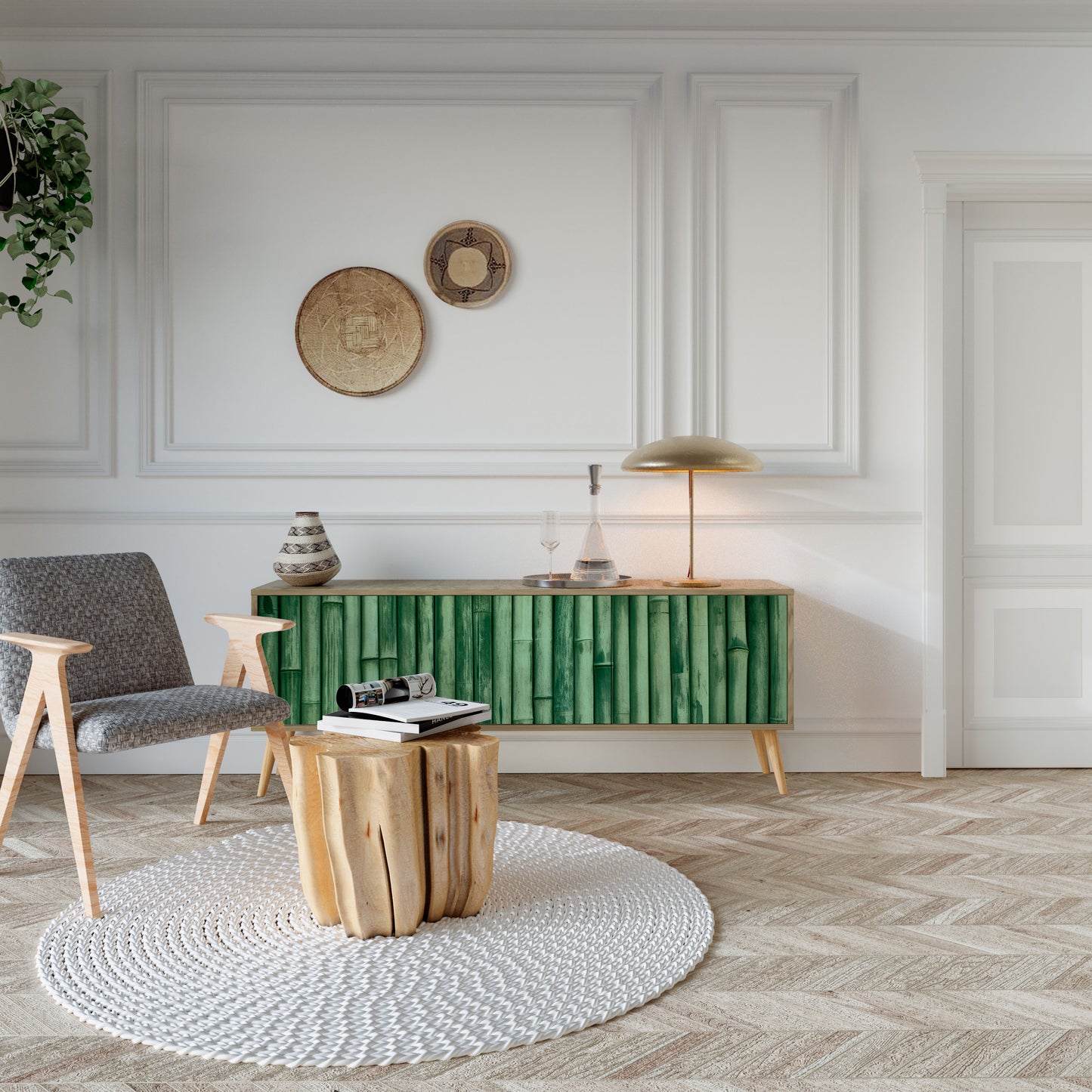 Mobile TV a 3 ante NATURAL GREEN effetto rovere