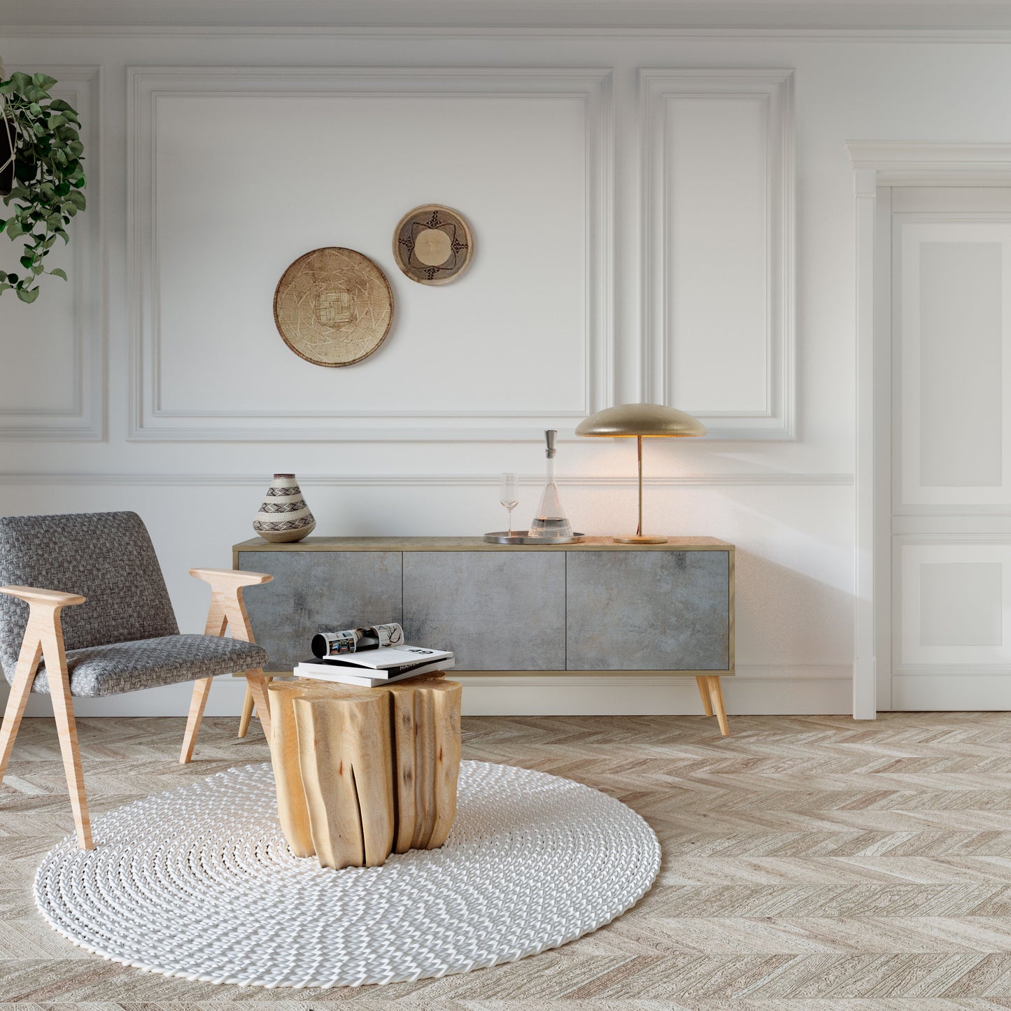 Mobile TV a 3 ante CONCRETE WALL in effetto rovere
