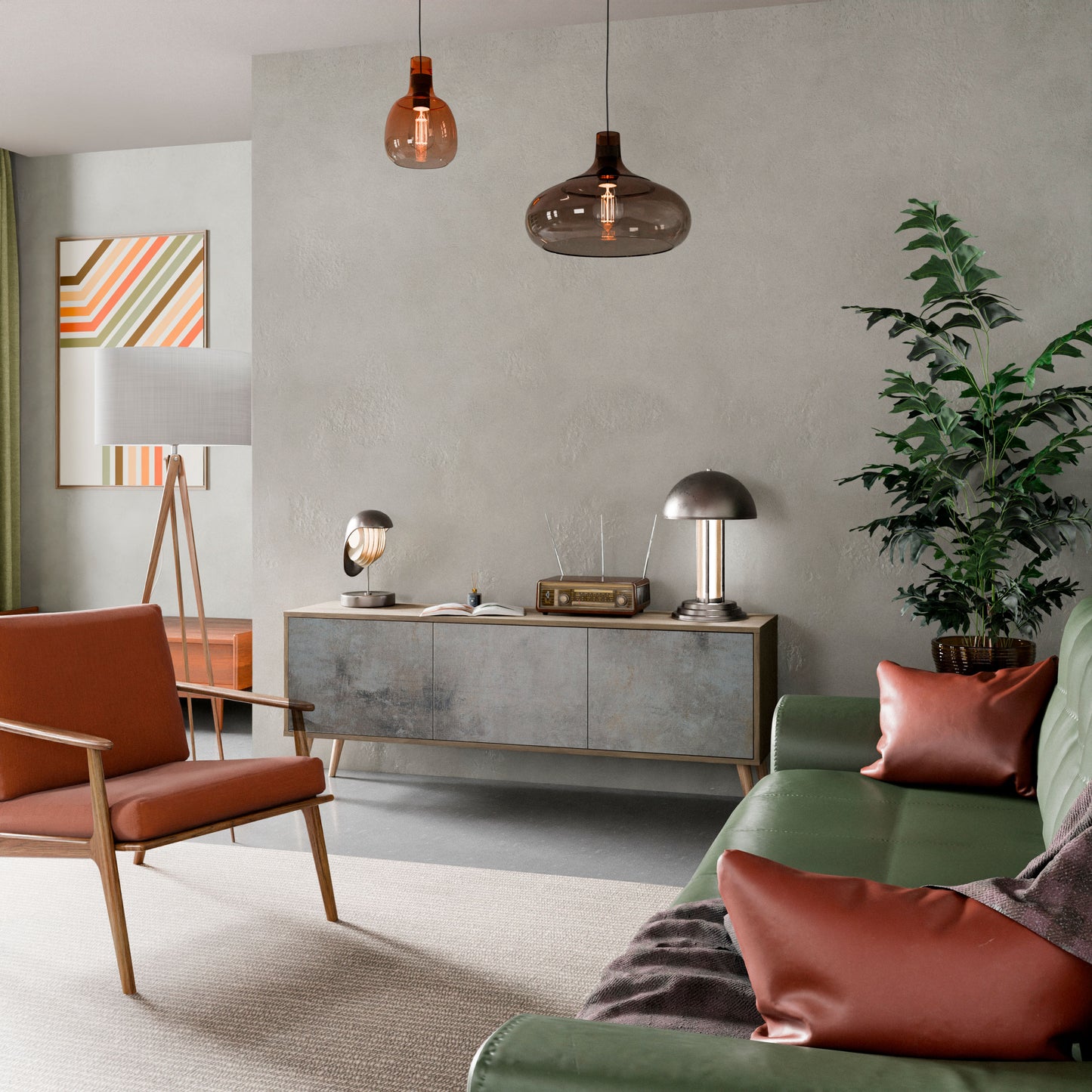 Mobile TV a 3 ante CONCRETE WALL in effetto rovere