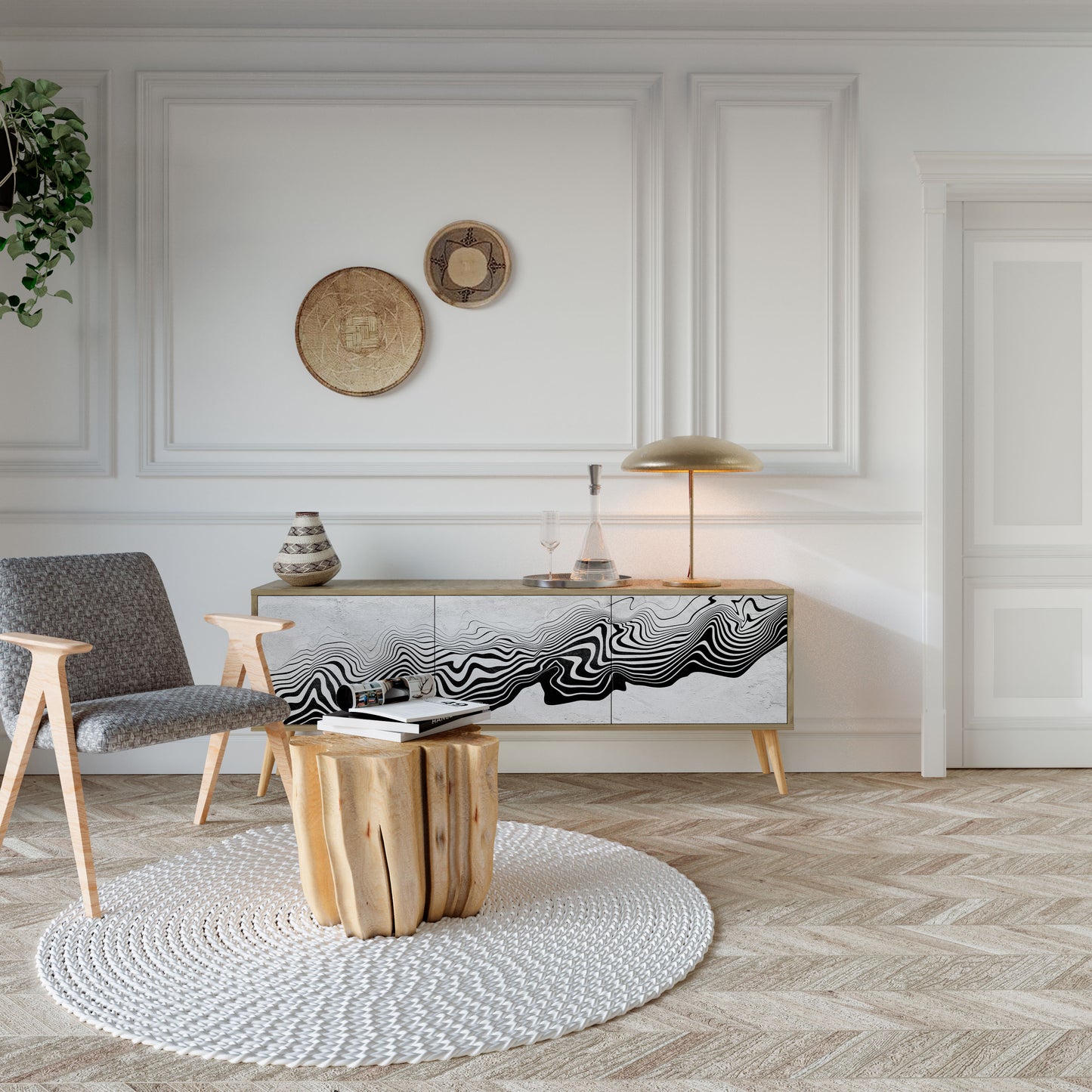 MONOCHROME MIRAGE Mobile TV a 3 Ante in Effetto Rovere