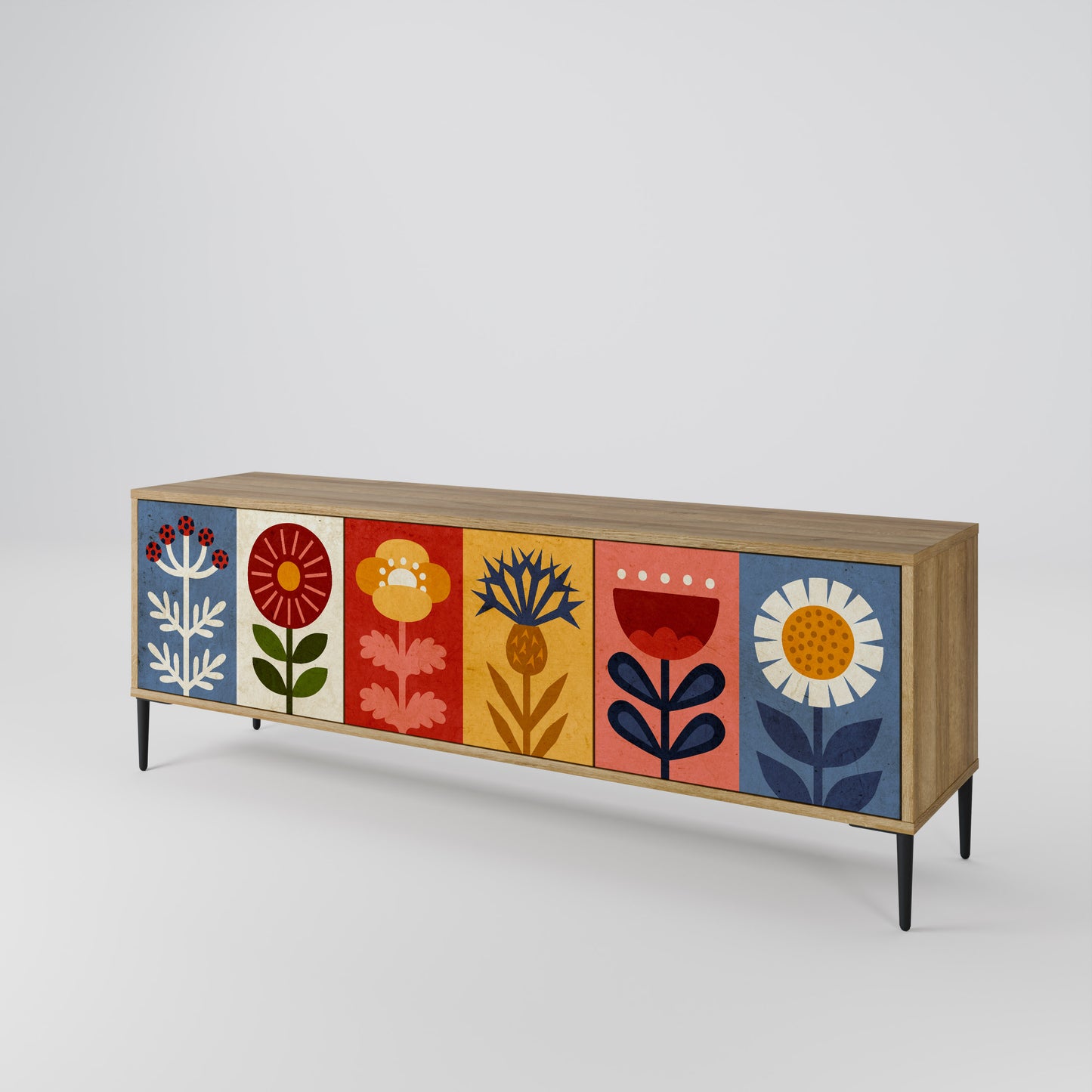 Mobile TV SCANDIC FLOWERET a 3 ante in effetto rovere