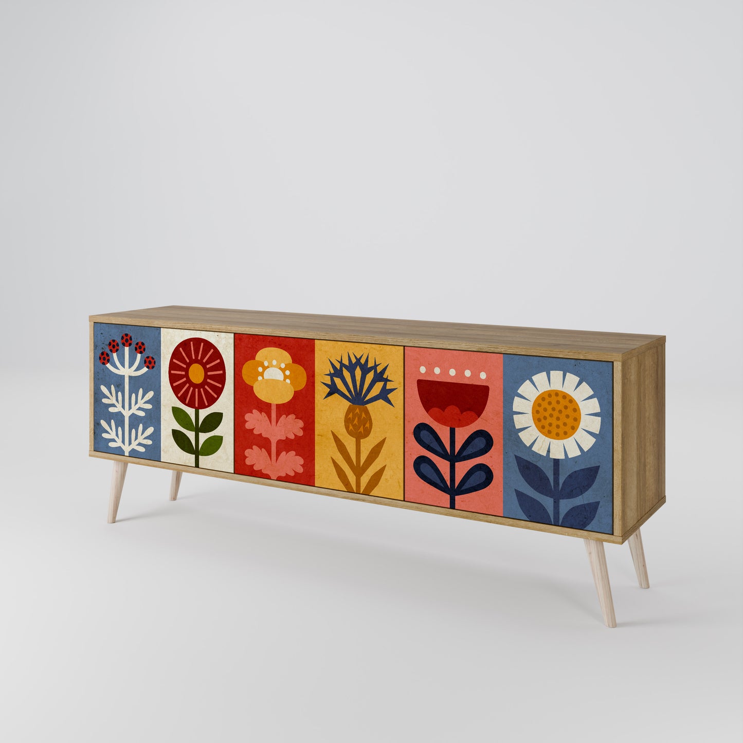 Mobile TV SCANDIC FLOWERET a 3 ante in effetto rovere