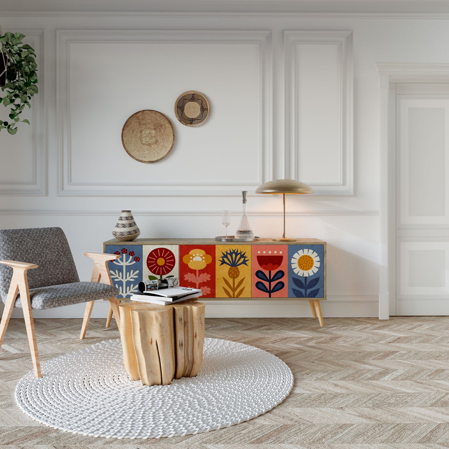 Mobile TV SCANDIC FLOWERET a 3 ante in effetto rovere