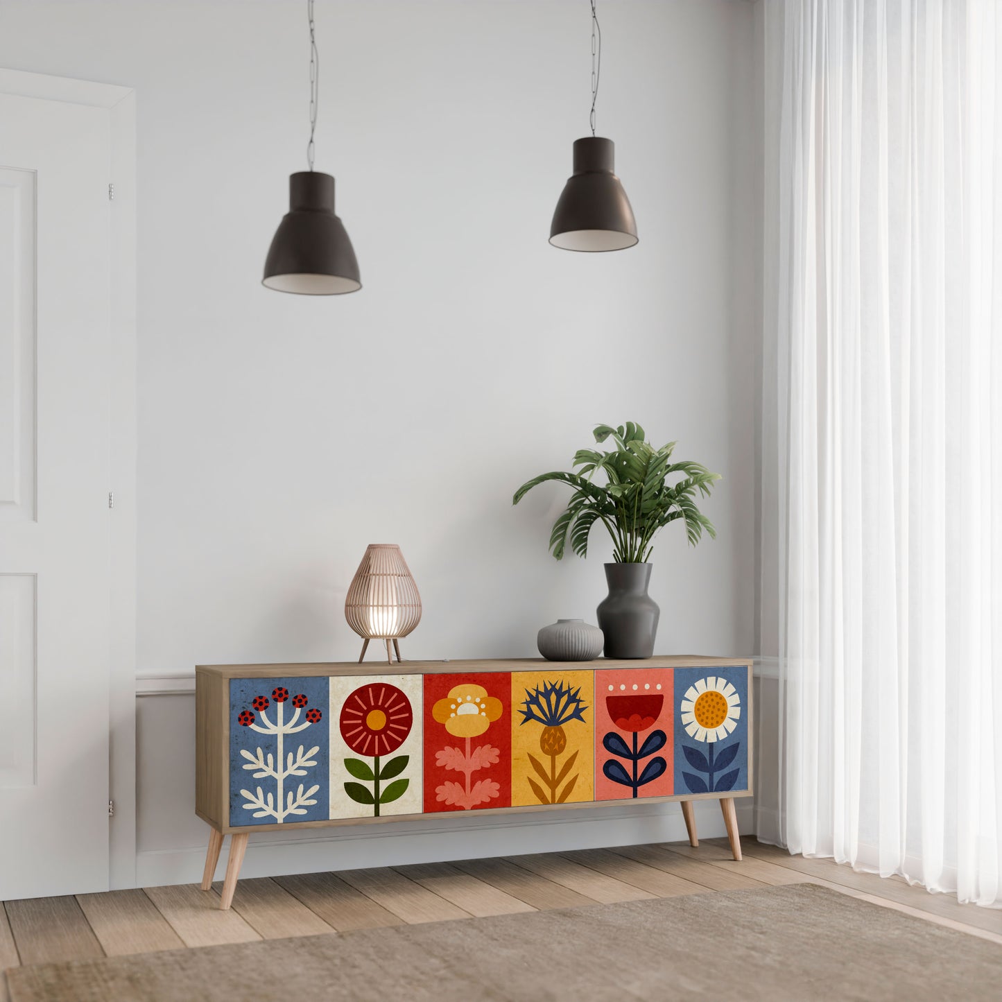 Mobile TV SCANDIC FLOWERET a 3 ante in effetto rovere
