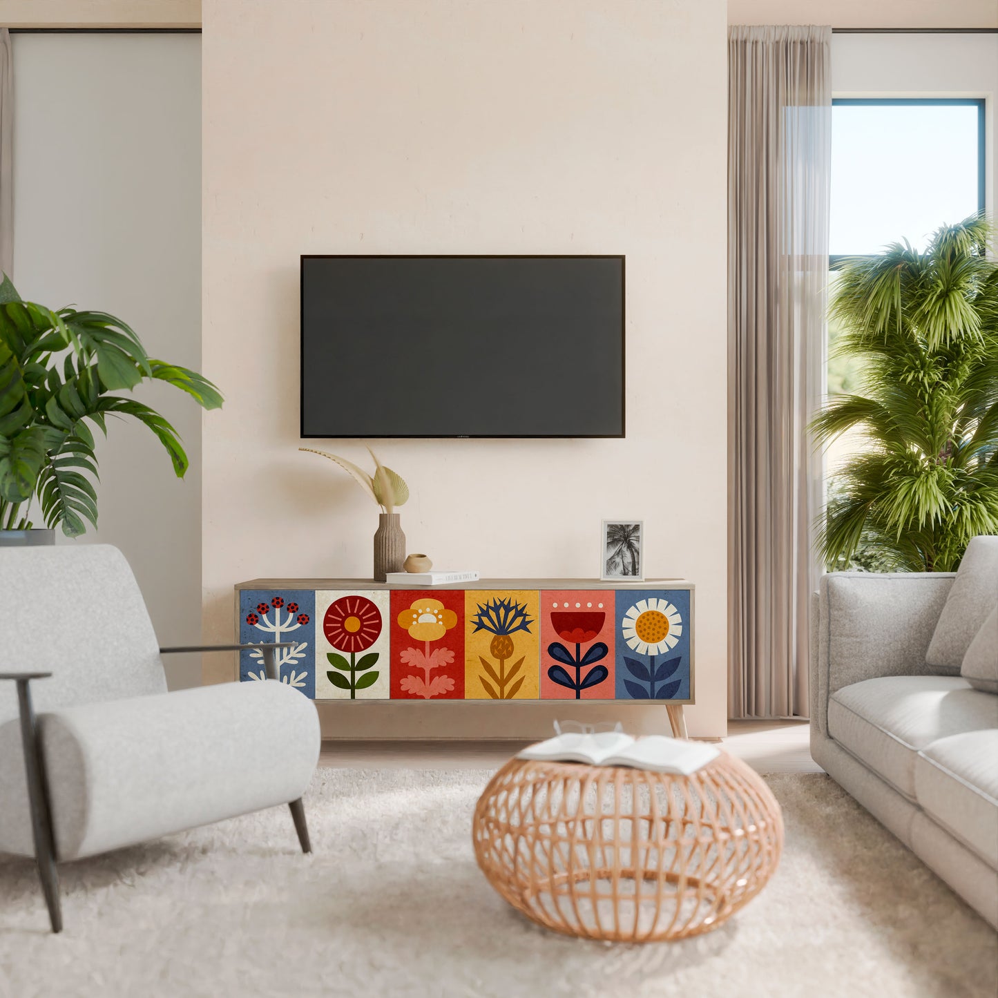 Mobile TV SCANDIC FLOWERET a 3 ante in effetto rovere