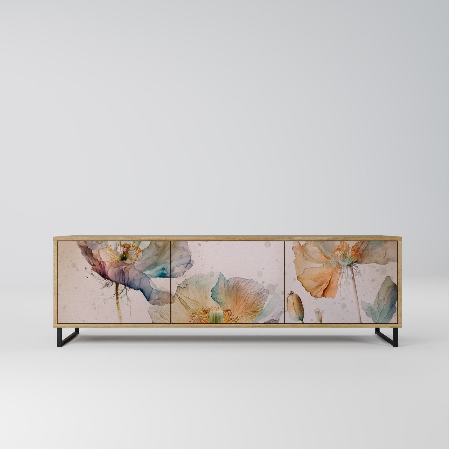 SOFTEN POPPY 3-Door TV Stand in Oak Effect