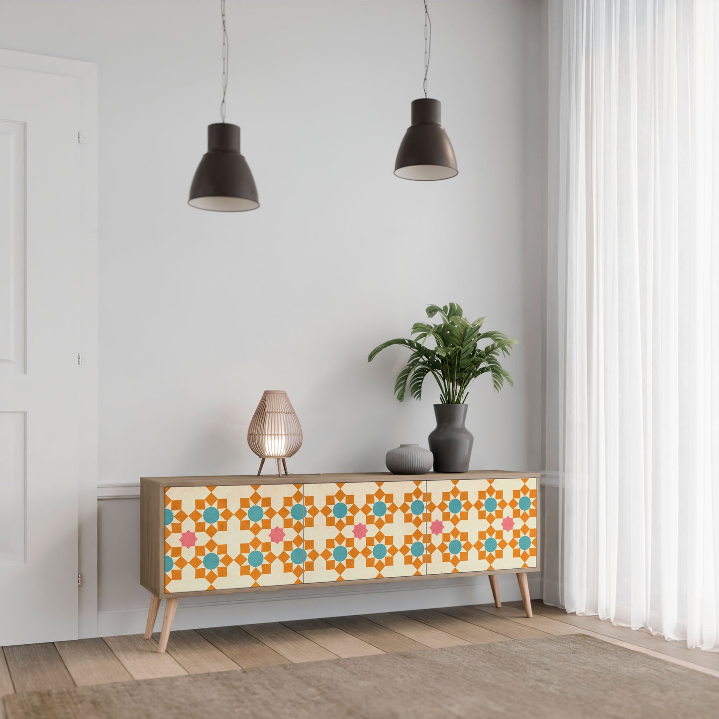 FLORAL DECOR Mobile TV a 3 Ante in Effetto Rovere