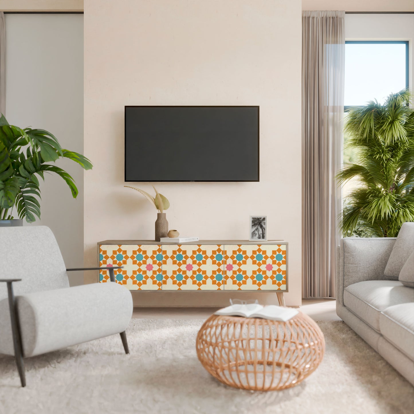 FLORAL DECOR Mobile TV a 3 Ante in Effetto Rovere
