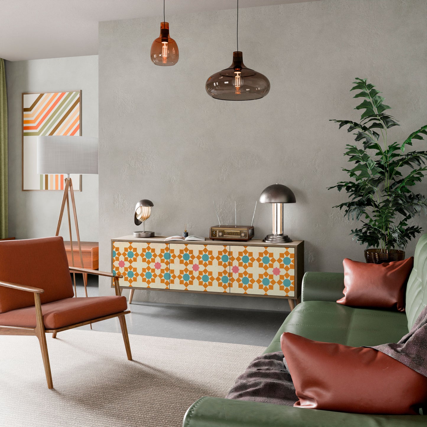 FLORAL DECOR Mobile TV a 3 Ante in Effetto Rovere