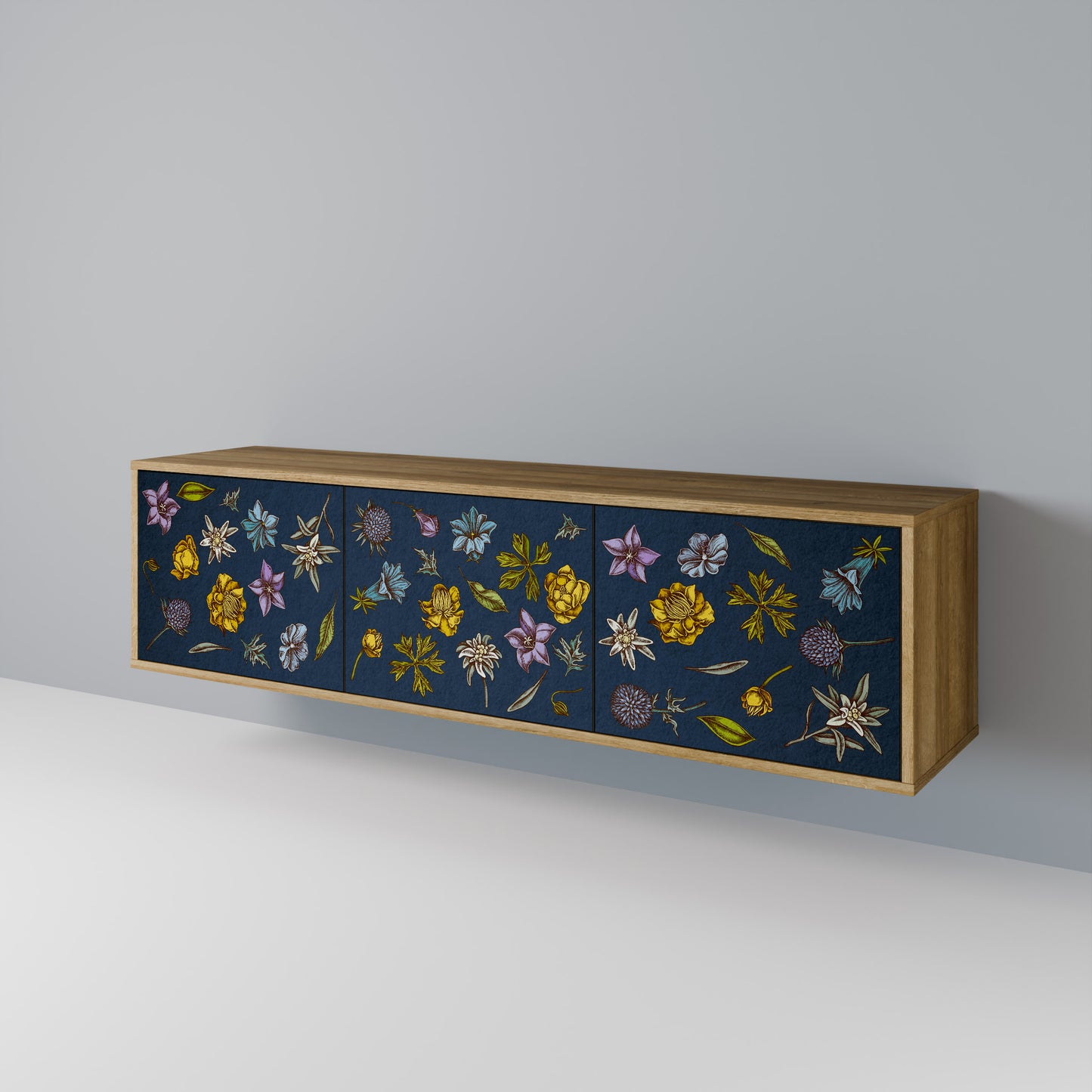 FLOWERS ON NAVY BLUE Mobile TV a 3 Ante in Effetto Rovere