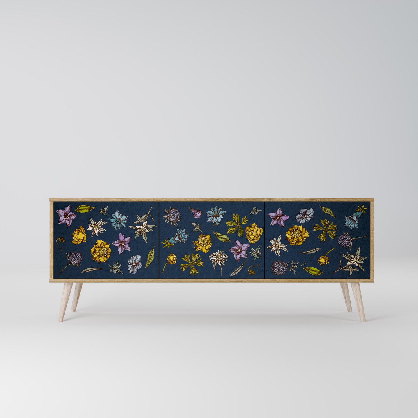 FLOWERS ON NAVY BLUE Mobile TV a 3 Ante in Effetto Rovere