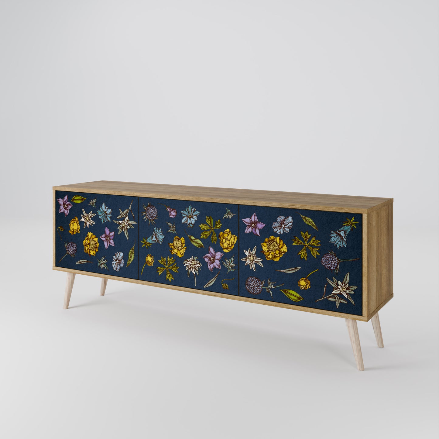 FLOWERS ON NAVY BLUE Mobile TV a 3 Ante in Effetto Rovere