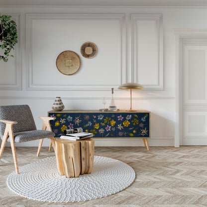 FLOWERS ON NAVY BLUE Mobile TV a 3 Ante in Effetto Rovere