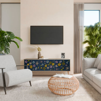 FLOWERS ON NAVY BLUE Mobile TV a 3 Ante in Effetto Rovere