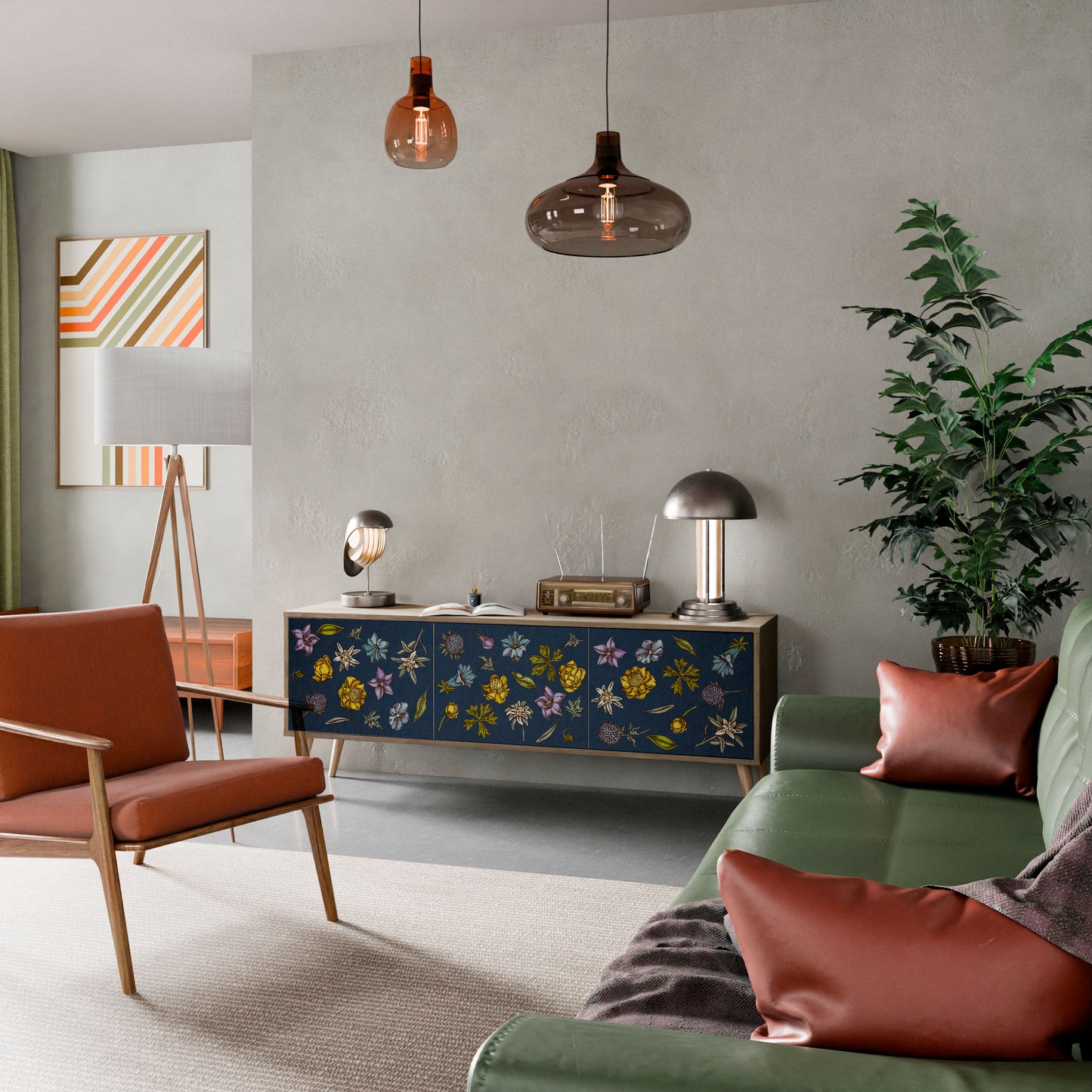 FLOWERS ON NAVY BLUE Mobile TV a 3 Ante in Effetto Rovere