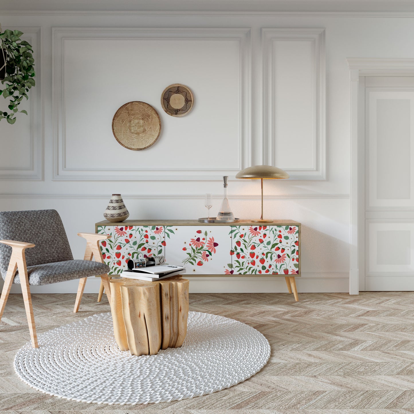 FLOWERS AND STRAWBERRIES Mobile TV a 3 Ante in Effetto Rovere