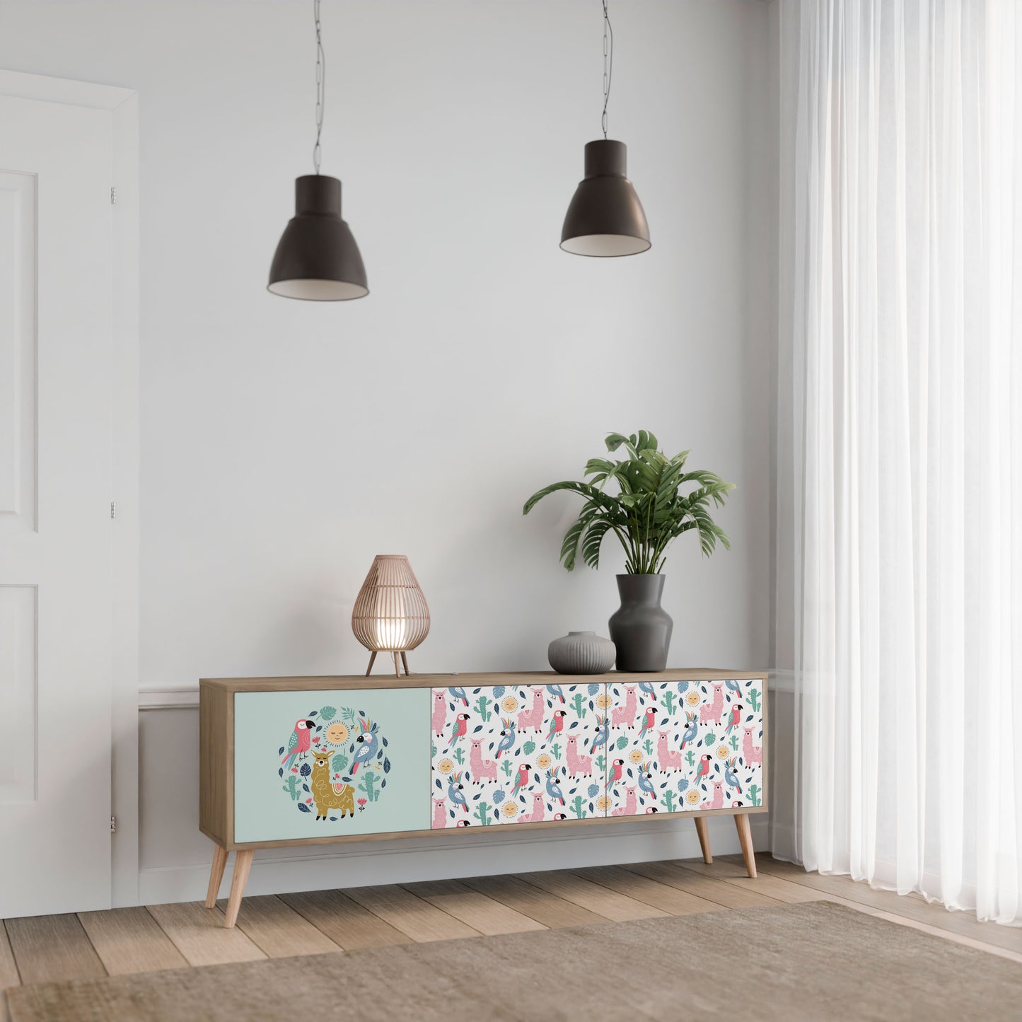 COLORFUL ALPACAS Mobile TV a 3 Ante in Effetto Rovere