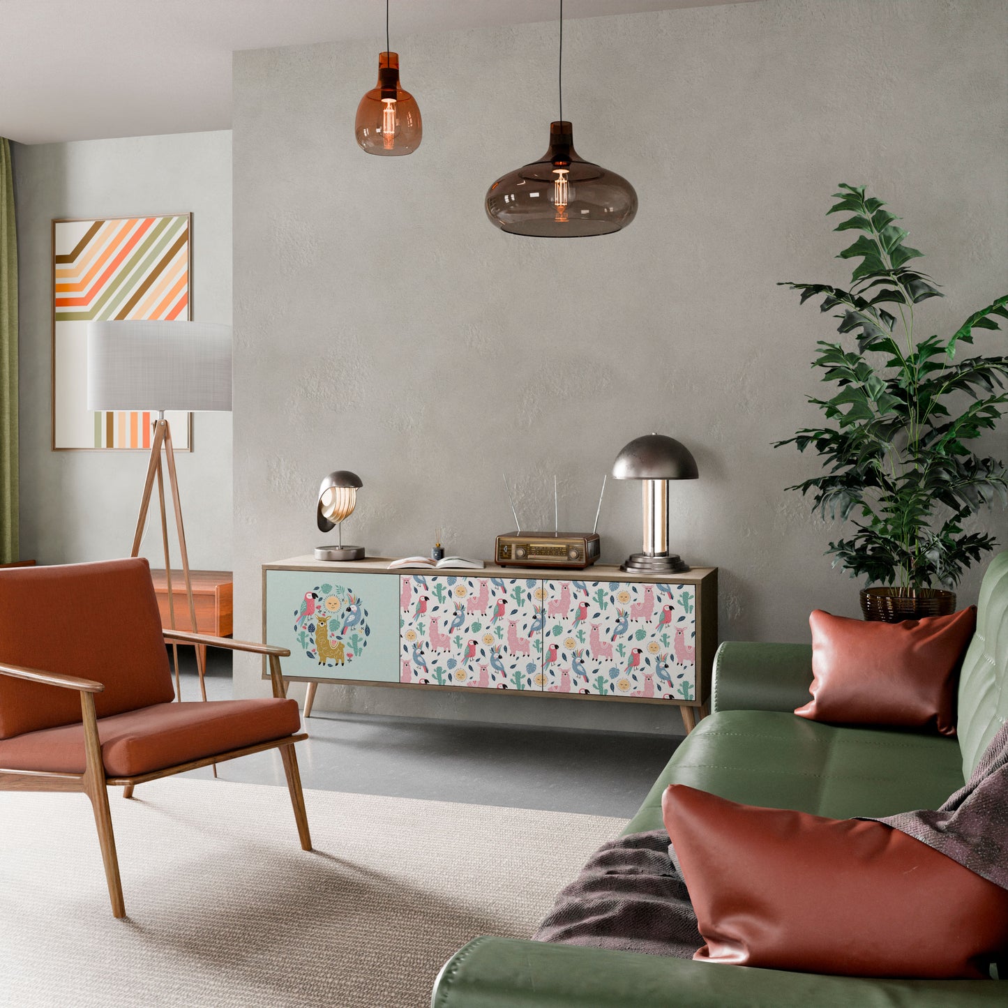 COLORFUL ALPACAS Mobile TV a 3 Ante in Effetto Rovere