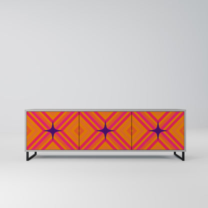 GEOMETRIC BRILLIANCE 3-Door TV Stand in Grey Finish