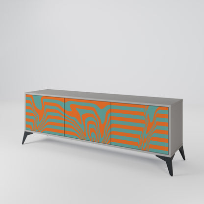 LINE COLLAPSE 3-Door TV Stand in Grey Finish