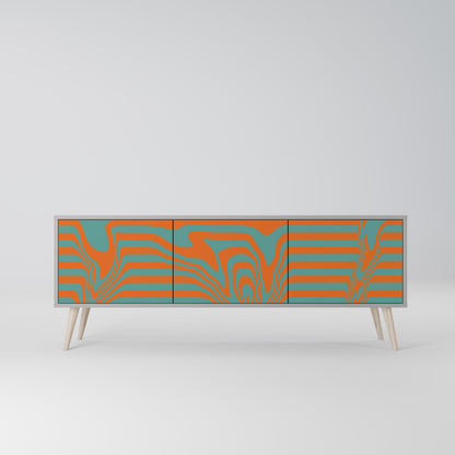 LINE COLLAPSE 3-Door TV Stand in Grey Finish