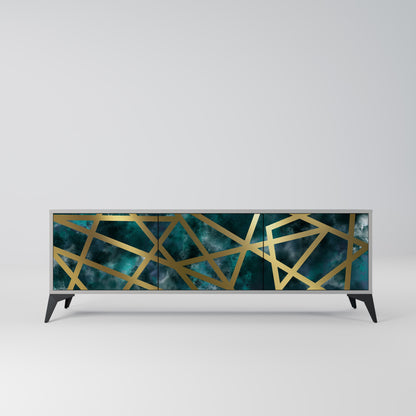 THE LABYRINTH OF GOLD 3-Door TV Stand in Grey Finish