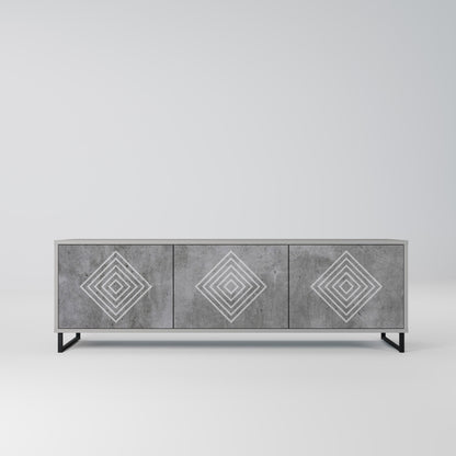 POLYGONAL ARTISTRY 3-Door TV Stand in Grey Finish