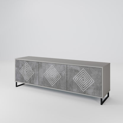 POLYGONAL ARTISTRY 3-Door TV Stand in Grey Finish