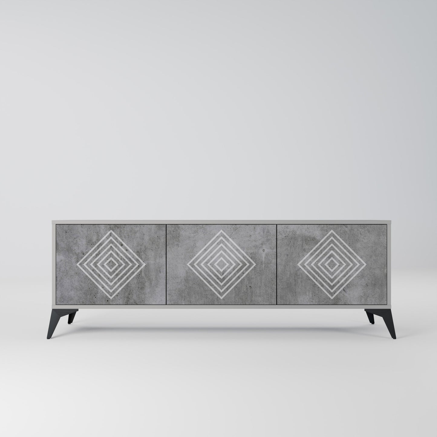 POLYGONAL ARTISTRY 3-Door TV Stand in Grey Finish
