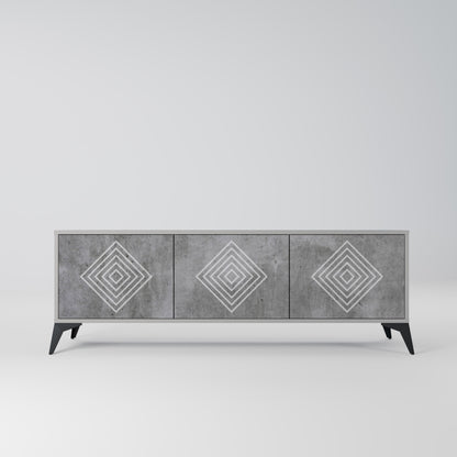 POLYGONAL ARTISTRY 3-Door TV Stand in Grey Finish