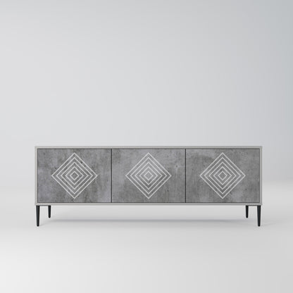 POLYGONAL ARTISTRY 3-Door TV Stand in Grey Finish
