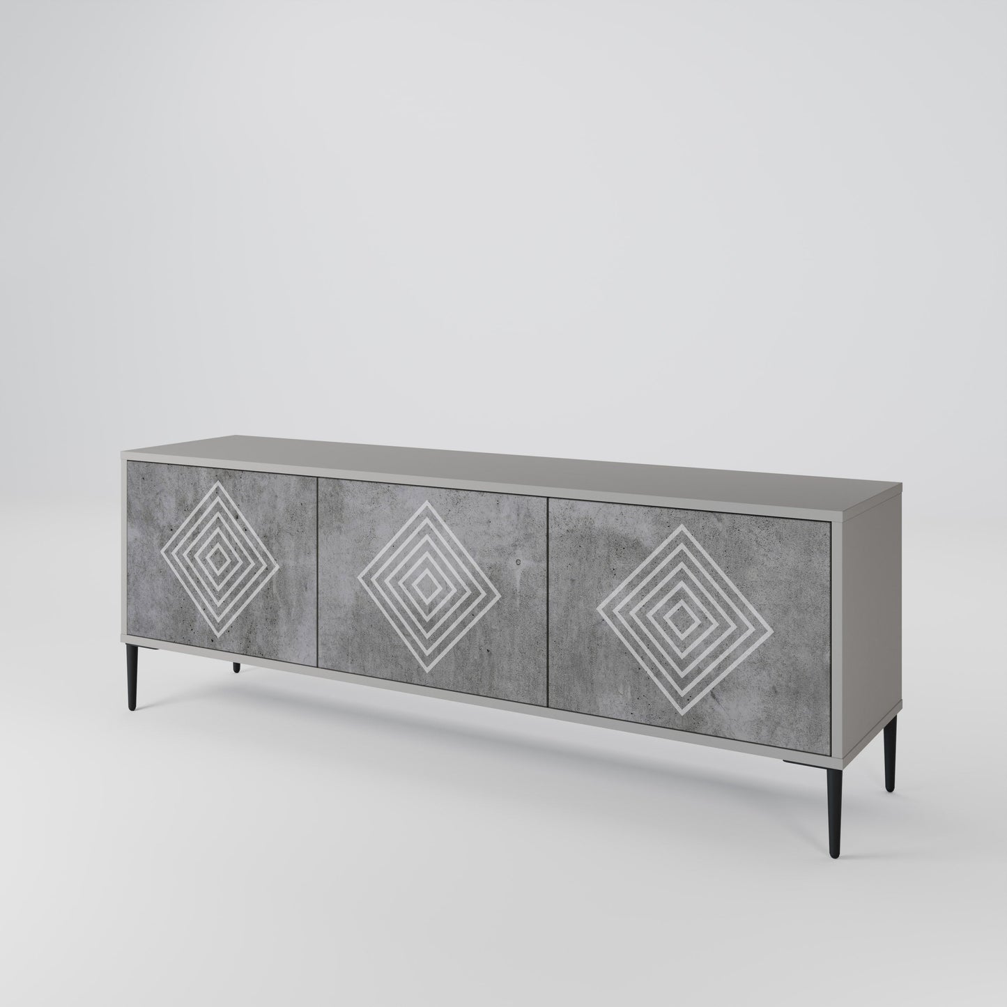POLYGONAL ARTISTRY 3-Door TV Stand in Grey Finish
