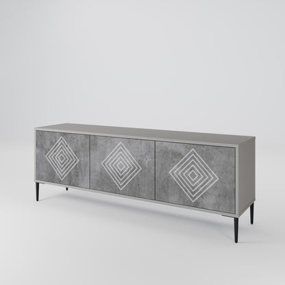 POLYGONAL ARTISTRY 3-Door TV Stand in Grey Finish
