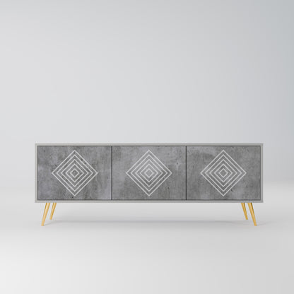 POLYGONAL ARTISTRY 3-Door TV Stand in Grey Finish