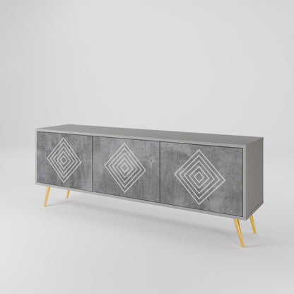POLYGONAL ARTISTRY 3-Door TV Stand in Grey Finish