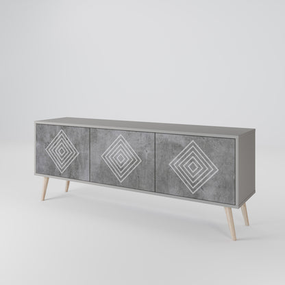 POLYGONAL ARTISTRY 3-Door TV Stand in Grey Finish