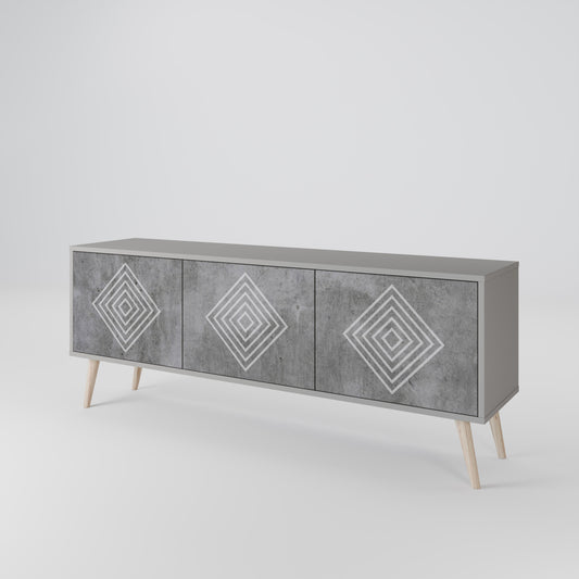 POLYGONAL ARTISTRY 3-Door TV Stand in Grey Finish