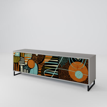 GEODE GLIMMER 3-Door TV Stand in Grey Finish