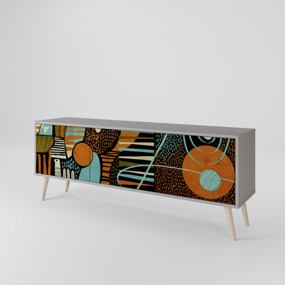 GEODE GLIMMER 3-Door TV Stand in Grey Finish