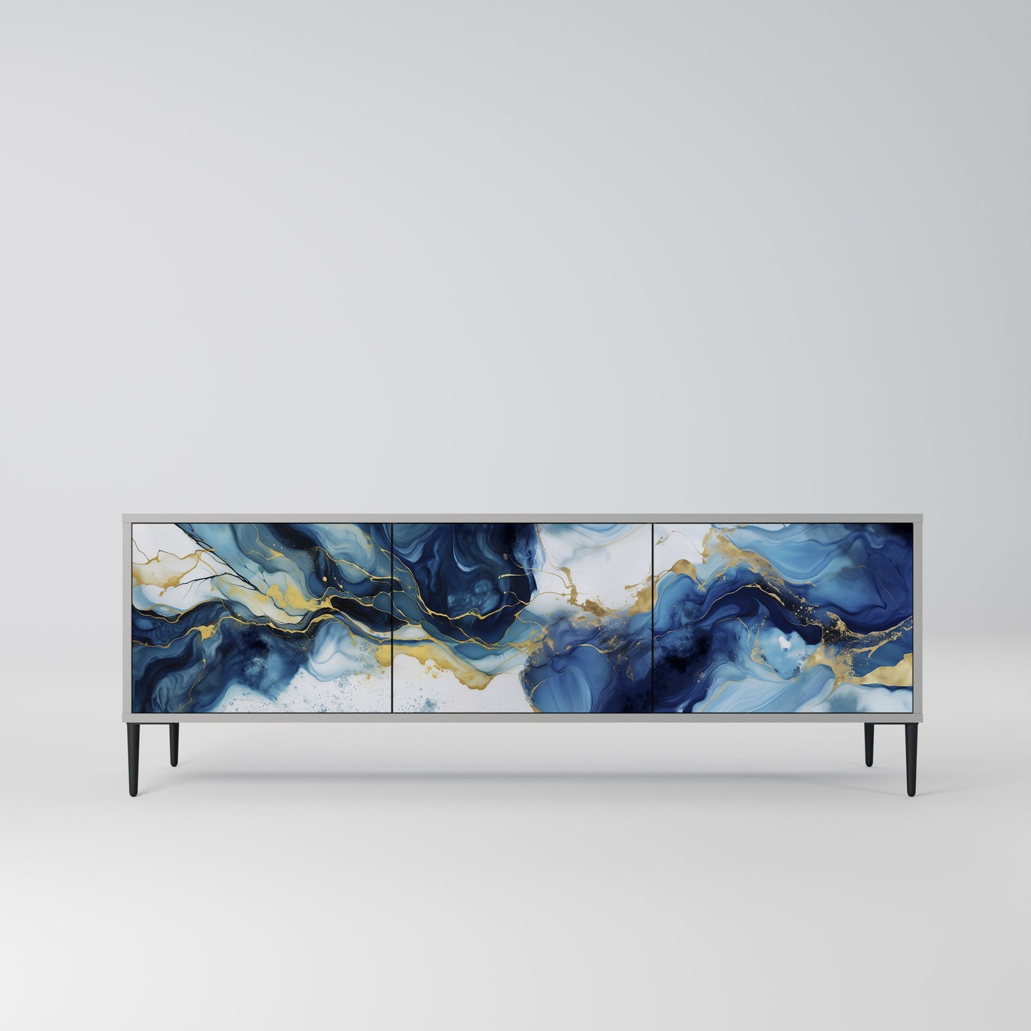 INKY MARBLE 3-Door TV Stand in Grey Finish