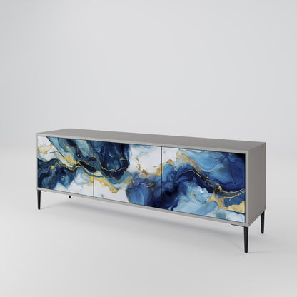INKY MARBLE 3-Door TV Stand in Grey Finish