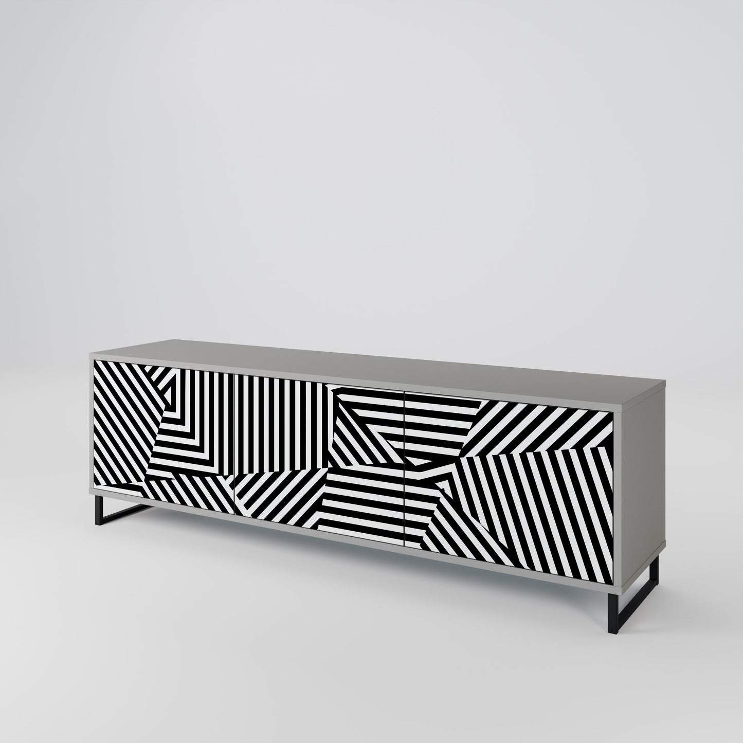 ILLUSIONARY LATTICE 3-Door TV Stand in Grey Finish