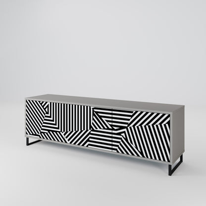 ILLUSIONARY LATTICE 3-Door TV Stand in Grey Finish